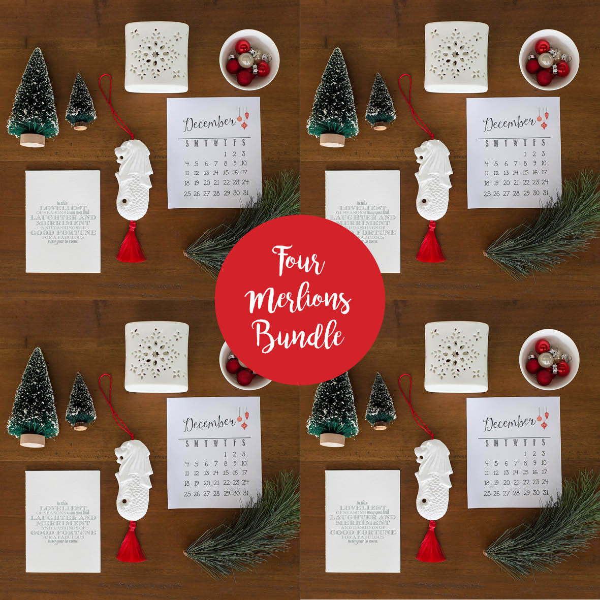 4 Christmas Merlions with Gift Boxes - Bundle Deal